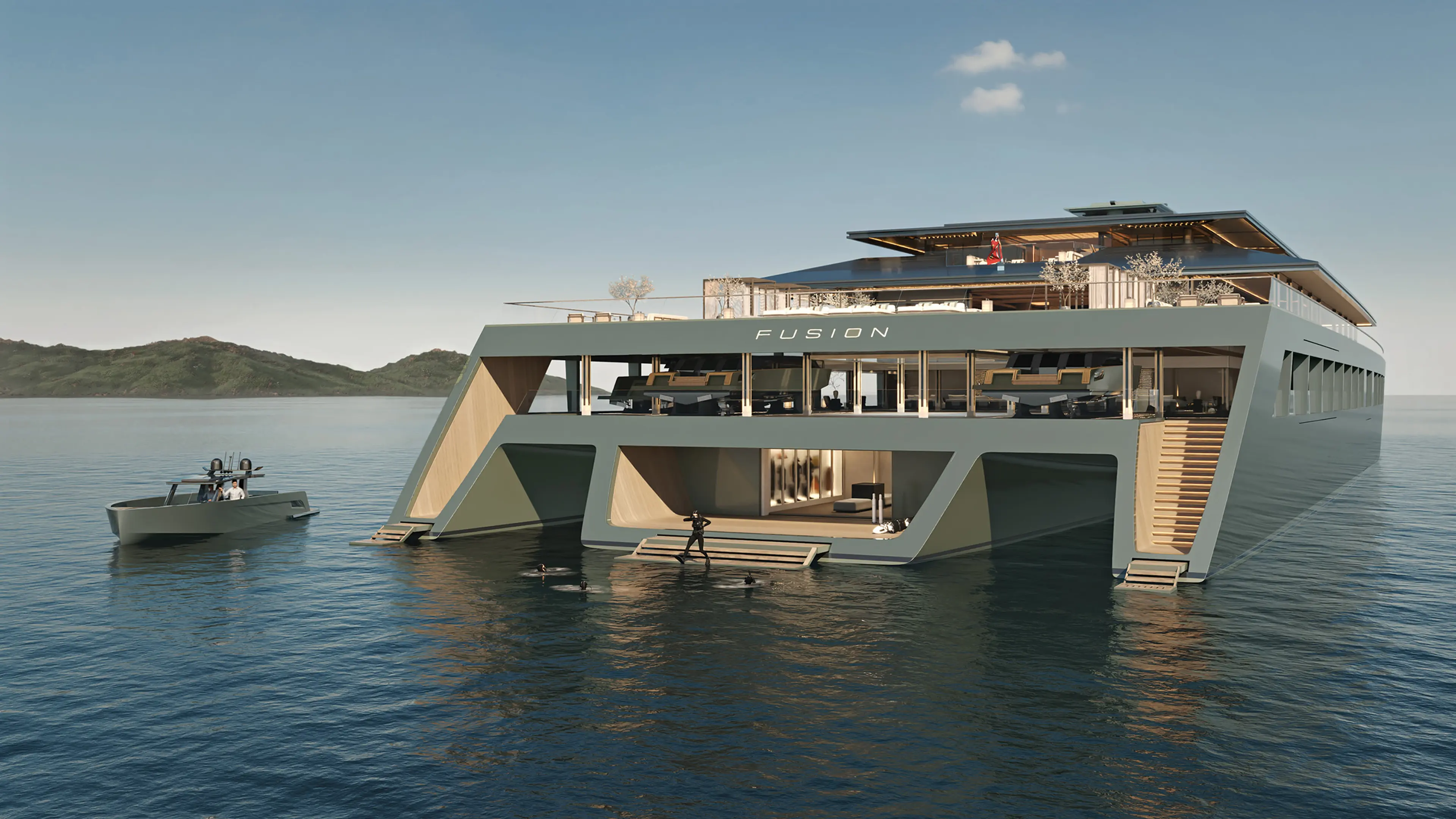 Sinot FUSION 118-metre yacht concept with aft access to the sea